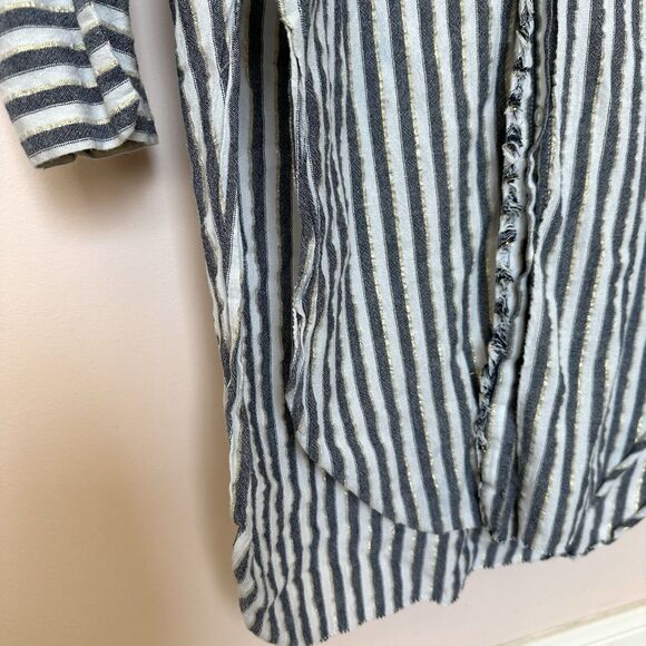 Zara Top Women’s XS Tunic White Blue Gold Stripe Button Down Long Sleeve - Picture 5 of 11